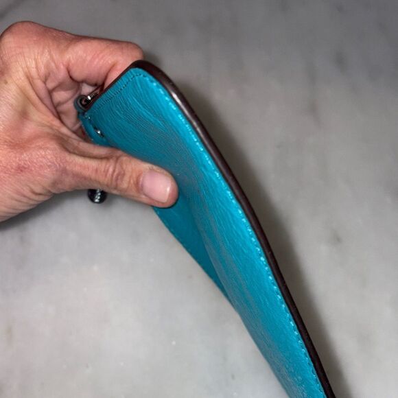 Michael Kors Bag Wristlet Purse Aqua Pebbled Leather Clutch - Picture 8 of 15